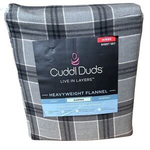 Cuddl Duds Gray Plaid Heavyweight Flannel Queen Sheet Set Winter Fall GIFT NWT